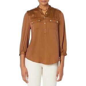 Trina Turk Women's Pocket Blouse Old Gold Color Size Large